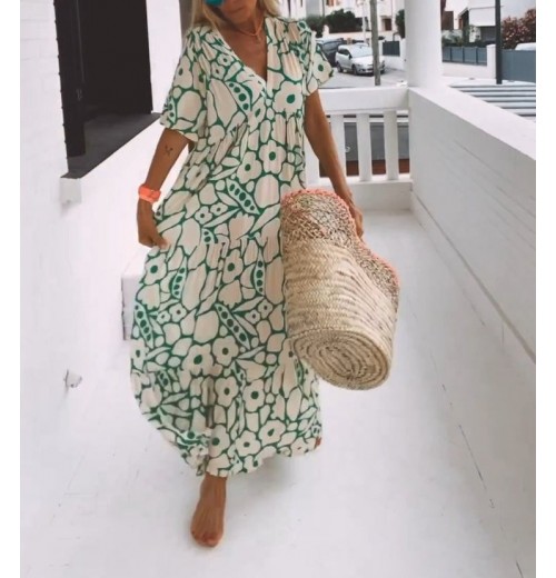 Modetrend, Persnlichkeit! Neues bedrucktes Sommerkleid mit kurzen rmeln Modetrend, Persnlichkeit! Neues bedrucktes Sommerkleid mit kurzen rmeln