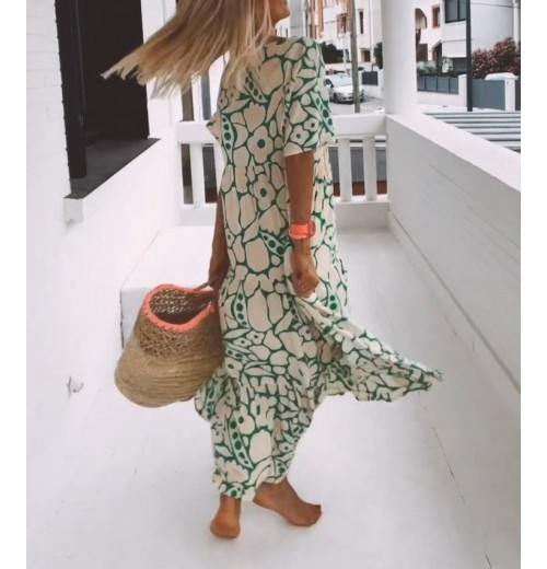 Modetrend, Persnlichkeit! Neues bedrucktes Sommerkleid mit kurzen rmeln Modetrend, Persnlichkeit! Neues bedrucktes Sommerkleid mit kurzen rmeln