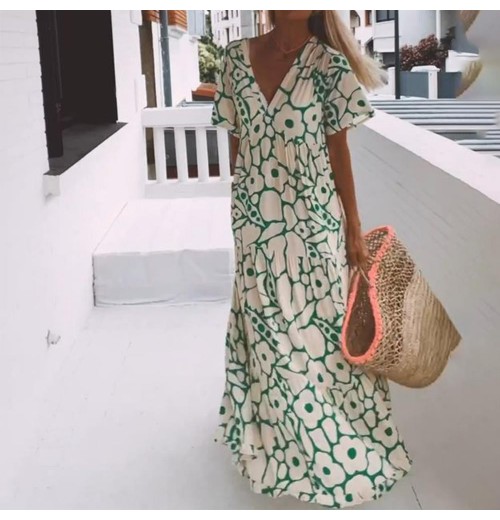 Modetrend, Persnlichkeit! Neues bedrucktes Sommerkleid mit kurzen rmeln Modetrend, Persnlichkeit! Neues bedrucktes Sommerkleid mit kurzen rmeln