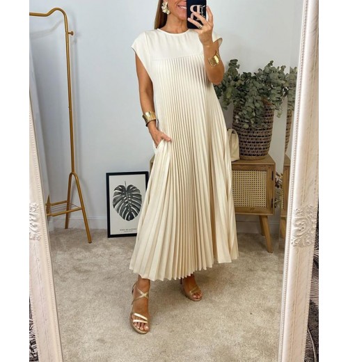 Heute 35% RabattWomen Pleated Simple Solid Color Dress Heute 35% RabattWomen Pleated Simple Solid Color Dress