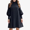 Weihnachts-SonderangeboteElegantes Schwarzes Plisseekleid für Damen mit Laternenrmeln Weihnachts-SonderangeboteElegantes Schwarzes Plisseekleid für Damen mit Laternenrmeln