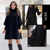 Weihnachts-SonderangeboteElegantes Schwarzes Plisseekleid für Damen mit Laternenrmeln Weihnachts-SonderangeboteElegantes Schwarzes Plisseekleid für Damen mit Laternenrmeln