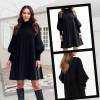 Weihnachts-SonderangeboteElegantes Schwarzes Plisseekleid für Damen mit Laternenrmeln Weihnachts-SonderangeboteElegantes Schwarzes Plisseekleid für Damen mit Laternenrmeln