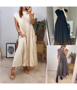 Heute 35% RabattWomen Pleated Simple Solid Color Dress