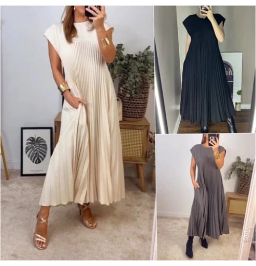 Heute 35% RabattWomen Pleated Simple Solid Color Dress Heute 35% RabattWomen Pleated Simple Solid Color Dress