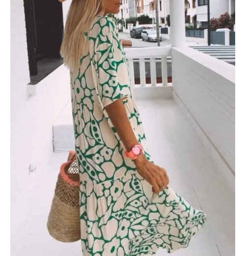 Modetrend, Persnlichkeit! Neues bedrucktes Sommerkleid mit kurzen rmeln Modetrend, Persnlichkeit! Neues bedrucktes Sommerkleid mit kurzen rmeln