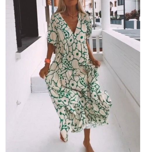 Modetrend, Persnlichkeit! Neues bedrucktes Sommerkleid mit kurzen rmeln Modetrend, Persnlichkeit! Neues bedrucktes Sommerkleid mit kurzen rmeln