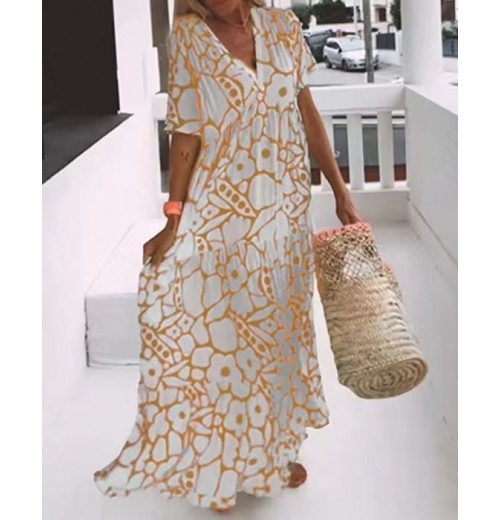 Modetrend, Persnlichkeit! Neues bedrucktes Sommerkleid mit kurzen rmeln Modetrend, Persnlichkeit! Neues bedrucktes Sommerkleid mit kurzen rmeln
