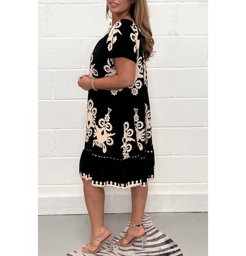 Muttertag Hot Sale - Vintage Druck Rundhals Kleid Muttertag Hot Sale - Vintage Druck Rundhals Kleid