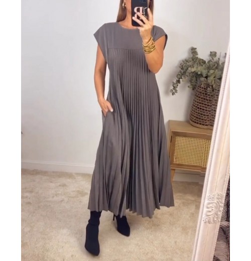 Heute 35% RabattWomen Pleated Simple Solid Color Dress Heute 35% RabattWomen Pleated Simple Solid Color Dress