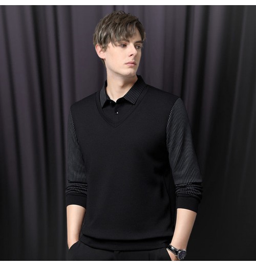 Herren Revers Faux Zweiteiliges Strickhemd Herren Revers Faux Zweiteiliges Strickhemd