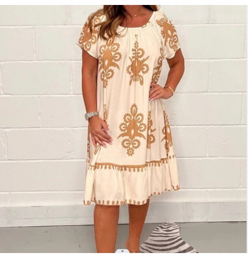 Muttertag Hot Sale - Vintage Druck Rundhals Kleid Muttertag Hot Sale - Vintage Druck Rundhals Kleid