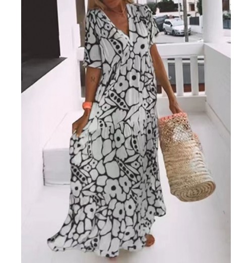 Modetrend, Persnlichkeit! Neues bedrucktes Sommerkleid mit kurzen rmeln Modetrend, Persnlichkeit! Neues bedrucktes Sommerkleid mit kurzen rmeln