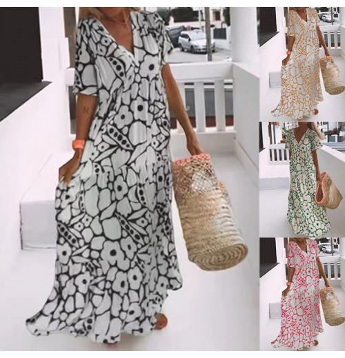 Modetrend, Persnlichkeit! Neues bedrucktes Sommerkleid mit kurzen rmeln Modetrend, Persnlichkeit! Neues bedrucktes Sommerkleid mit kurzen rmeln