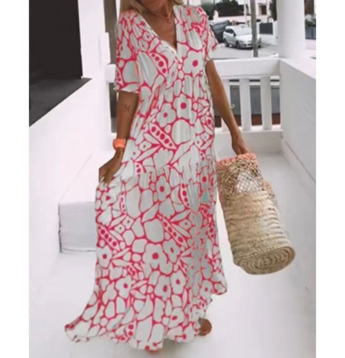 Modetrend, Persnlichkeit! Neues bedrucktes Sommerkleid mit kurzen rmeln Modetrend, Persnlichkeit! Neues bedrucktes Sommerkleid mit kurzen rmeln