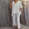 Sptsommerschlussverkauf Zeitlich begrenzt 50% RABATT 2-teiliges Set aus Baumwollleinen mit V-Ausschnitt für Damen Sptsommerschlussverkauf Zeitlich begrenzt 50% RABATT 2-teiliges Set aus Baumwollleinen mit V-Ausschnitt für Damen