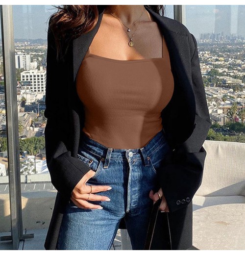 rmelloser Trger-Bodysuit mit quadratischem Ausschnitt für Damen rmelloser Trger-Bodysuit mit quadratischem Ausschnitt für Damen