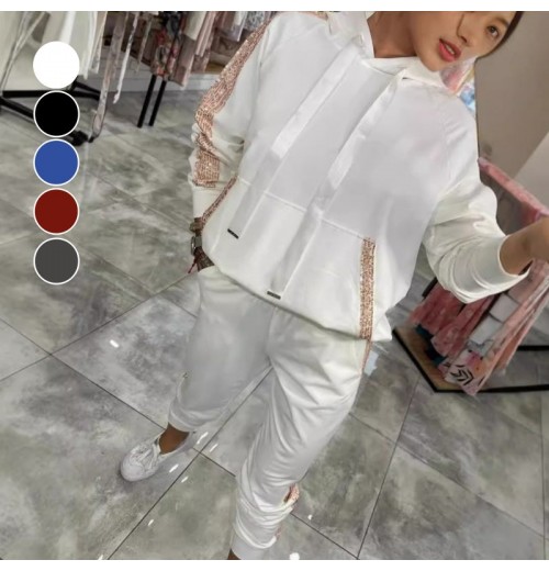 50% Rabatt 2-teiliges Set aus Oberteilen und Hosen mit Kapuze und Kordelzug für Damen 50% Rabatt 2-teiliges Set aus Oberteilen und Hosen mit Kapuze und Kordelzug für Damen